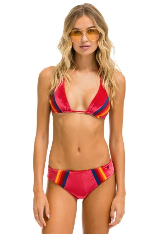 5 STRIPE VELVET SCRUNCH BIKINI BOTTOM - RED sold by Aviator Nation