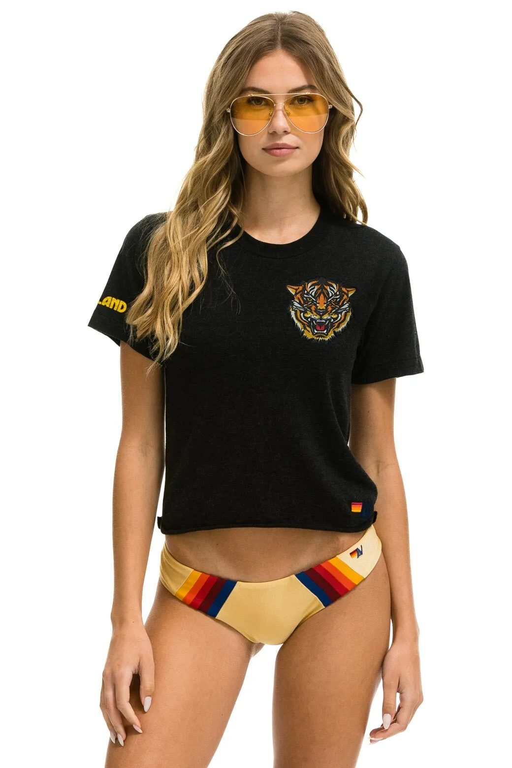 TIGER PRINT BOYFRIEND TEE - BLACK sold by Aviator Nation