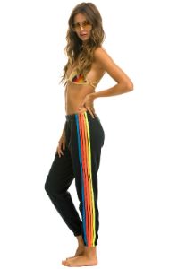5 STRIPE SWEATPANTS - CHARCOAL // NEON RAINBOW BLUE STRIPES sold by Aviator Nation