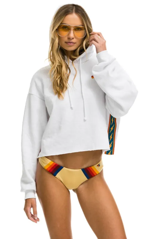 BOLT STRIPE RELAXED CROPPED PULLOVER HOODIE - WHITE sold by Aviator Nation