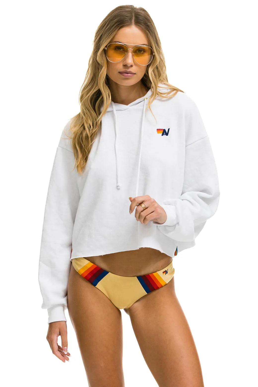 BOLT STRIPE RELAXED CROPPED PULLOVER HOODIE - WHITE sold by Aviator Nation product image thumbnail 5