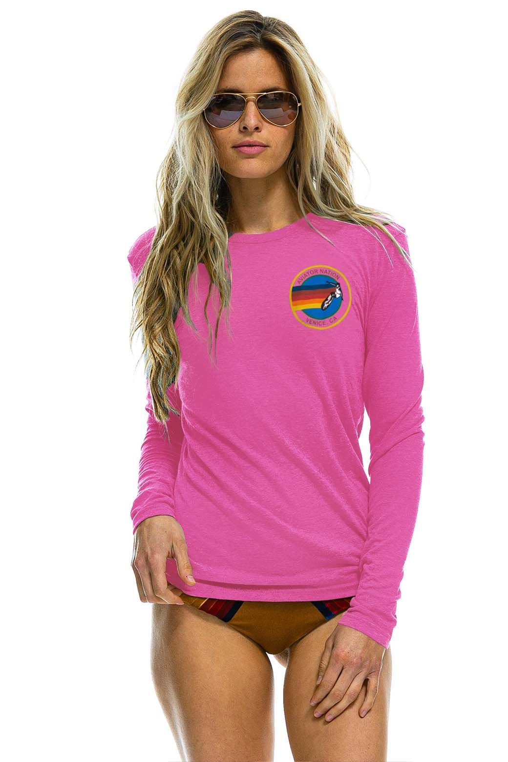 AVIATOR NATION LONG SLEEVE TEE - NEON PINK sold by Aviator Nation