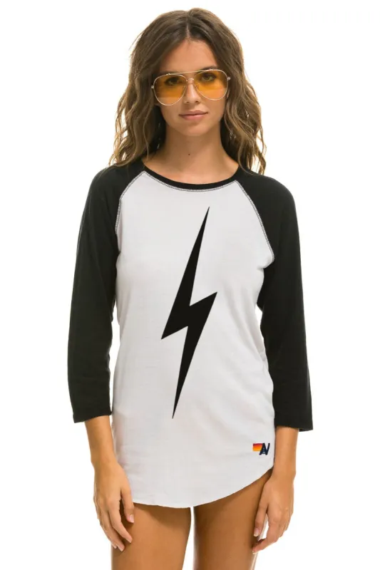 BOLT BASEBALL TEE - WHITE // BLACK sold by Aviator Nation