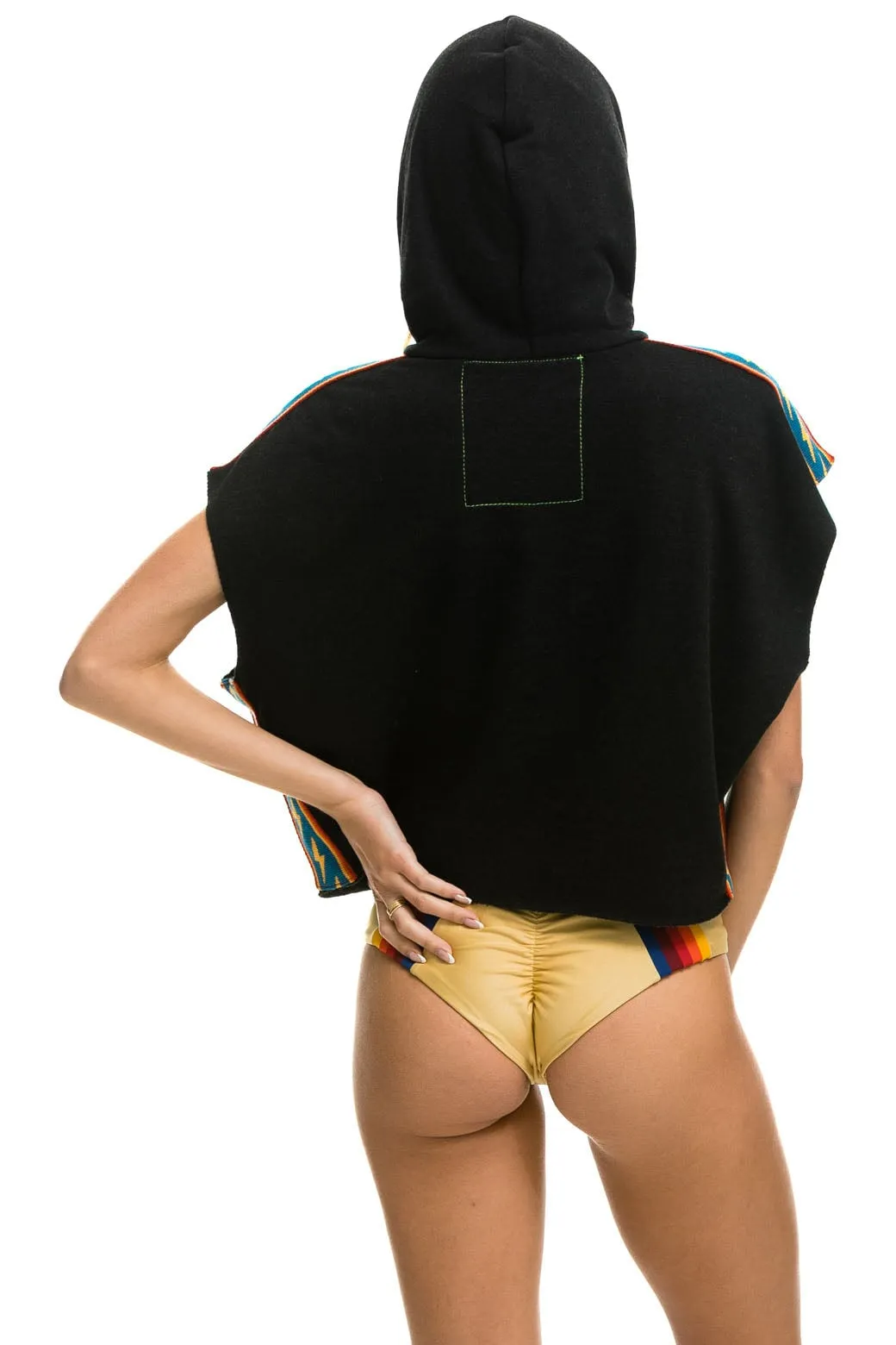 BOLT STRIPE SLEEVELESS RELAXED CROPPED PULLOVER HOODIE - BLACK sold by Aviator Nation product image thumbnail 3