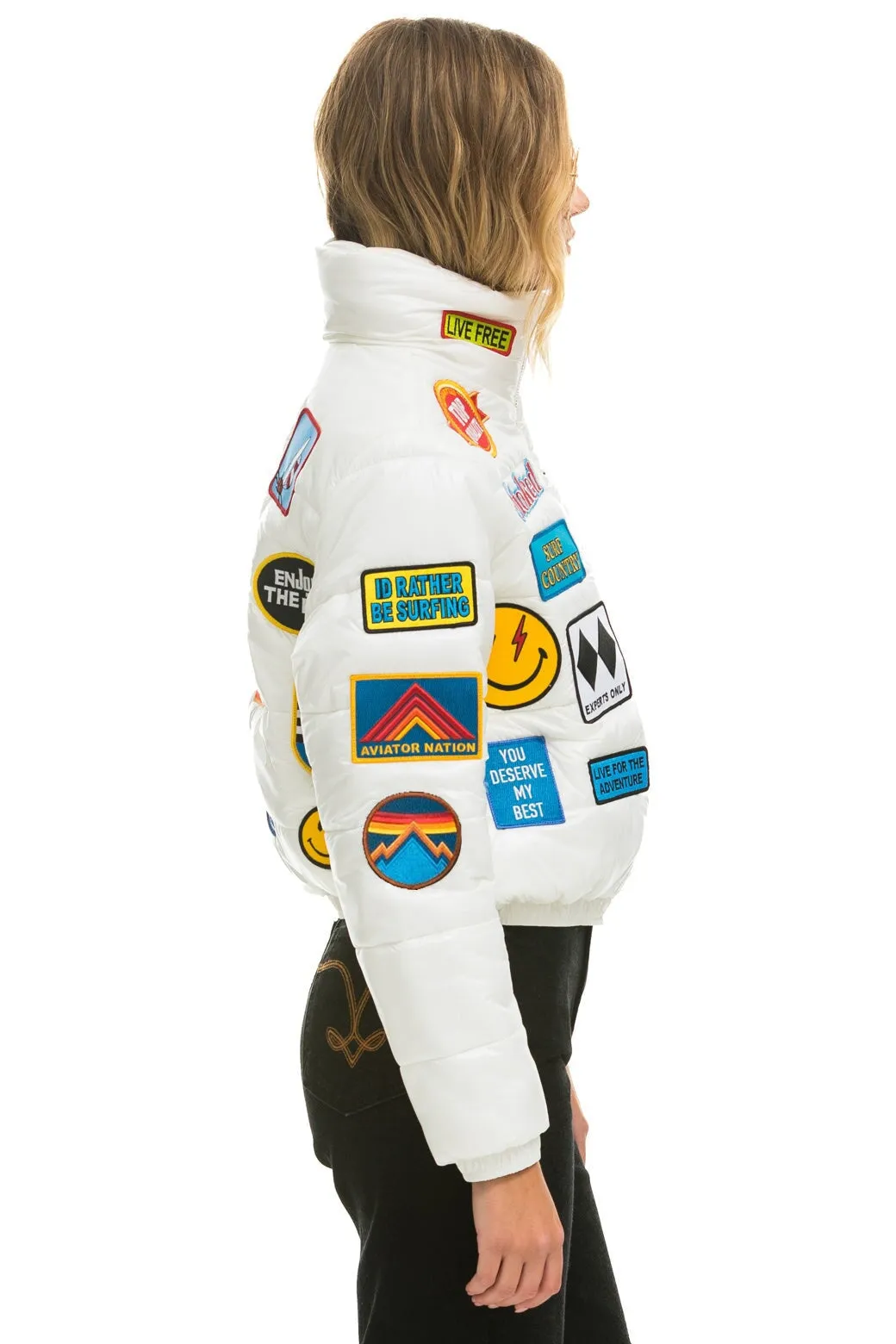 VINTAGE PATCH APRES PUFFER JACKET - WHITE GLOSSY sold by Aviator Nation product image thumbnail 2