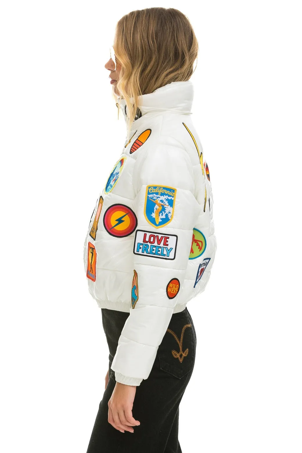 VINTAGE PATCH APRES PUFFER JACKET - WHITE GLOSSY sold by Aviator Nation product image thumbnail 3