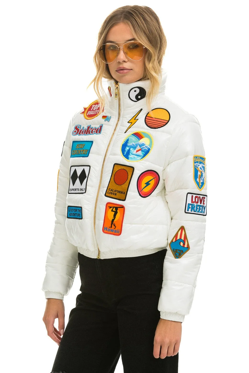 VINTAGE PATCH APRES PUFFER JACKET - WHITE GLOSSY sold by Aviator Nation product image thumbnail 5