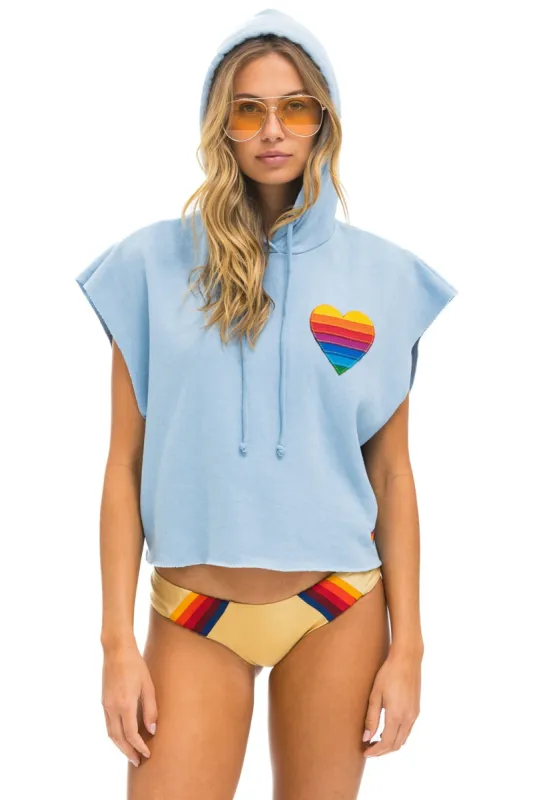 RAINBOW HEART STITCH SLEEVELESS RELAXED CROPPED PULLOVER HOODIE - ICE sold by Aviator Nation