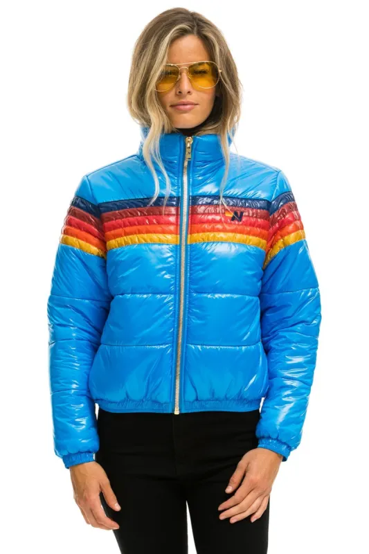 5 STRIPE APRES PUFFER JACKET - GLOSSY BLUE sold by Aviator Nation