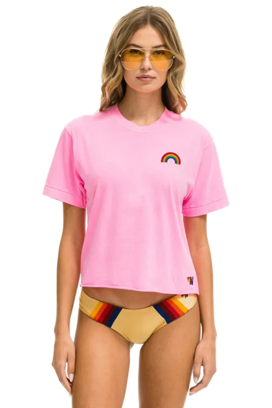 RAINBOW EMBROIDERY BOYFRIEND TEE - NEON PINK sold by Aviator Nation