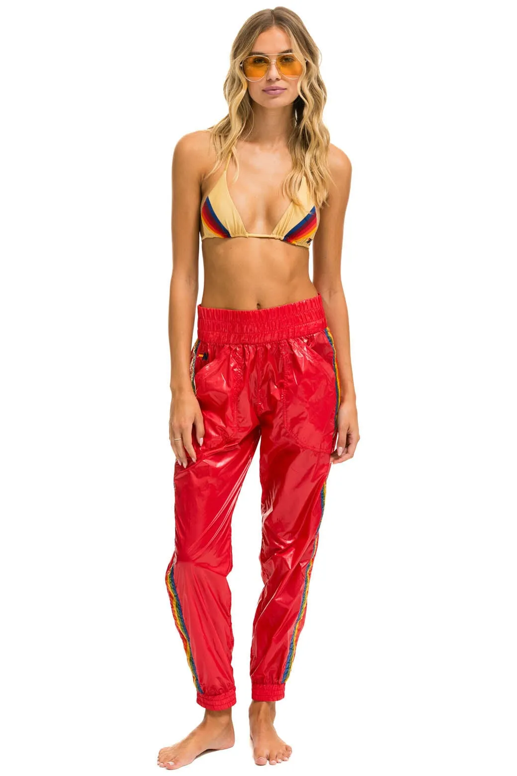 5 STRIPE HI RISE WIND PANT - CHERRY sold by Aviator Nation product image thumbnail 2