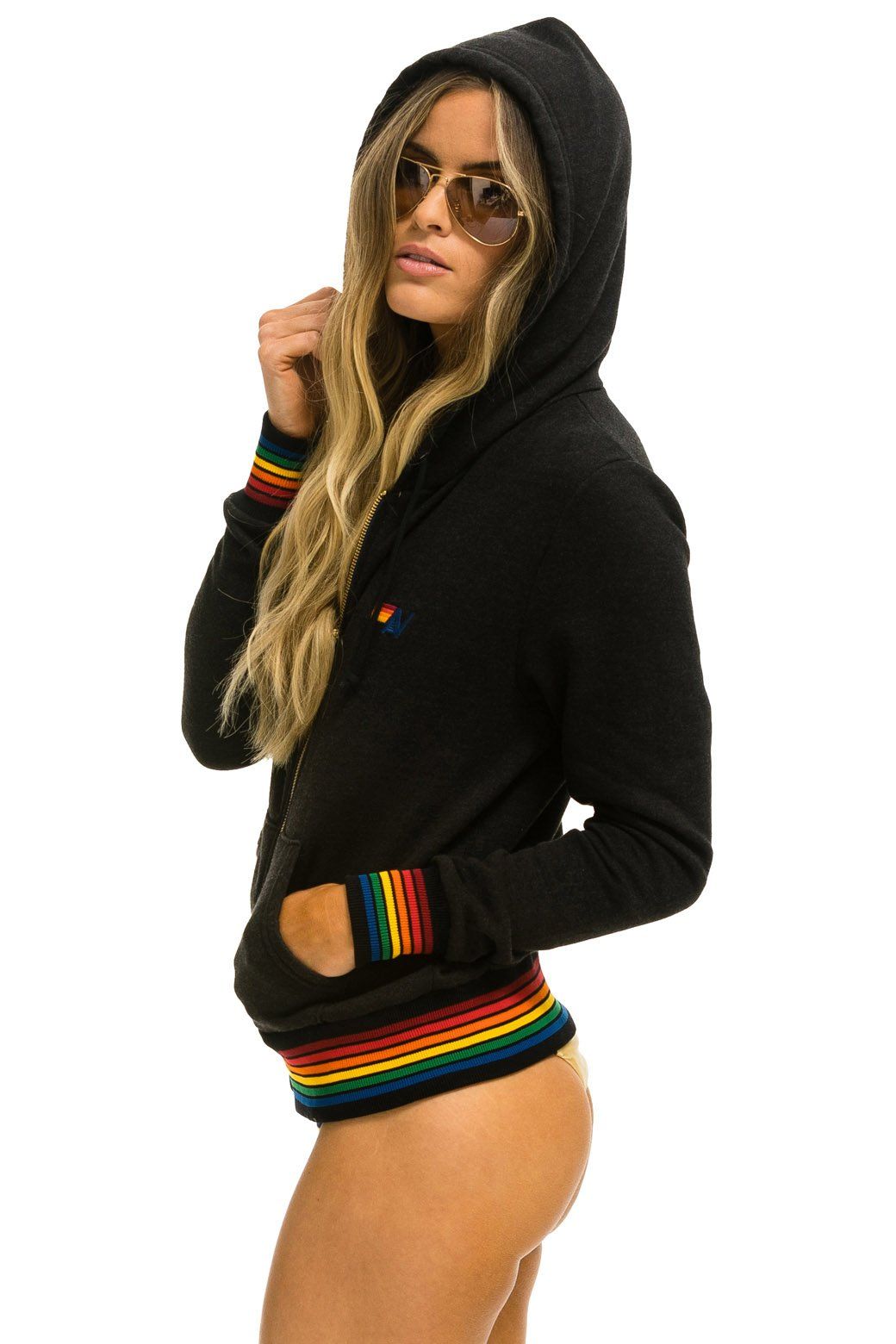 RAINBOW RIB HOODIE - BLACK sold by Aviator Nation product image thumbnail 5