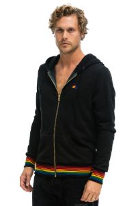 RAINBOW RIB HOODIE - BLACK sold by Aviator Nation