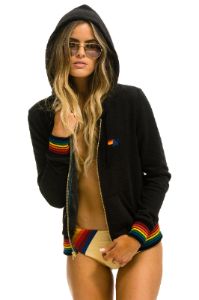RAINBOW RIB HOODIE - BLACK sold by Aviator Nation