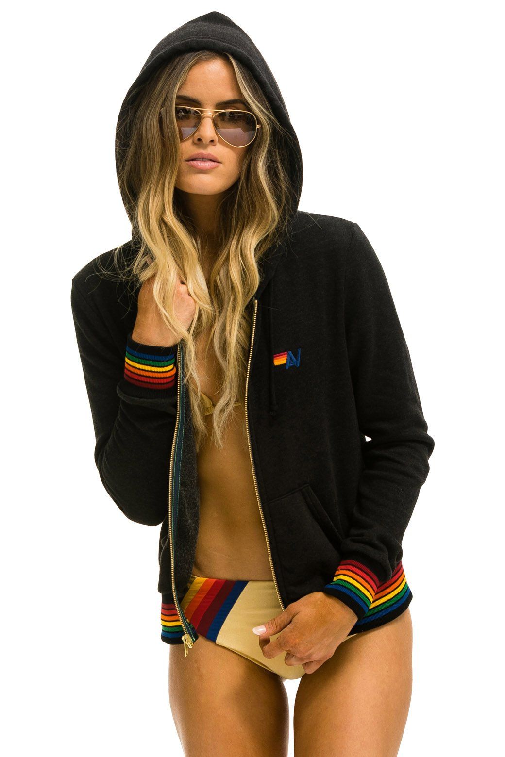 RAINBOW RIB HOODIE - BLACK sold by Aviator Nation product image thumbnail 3