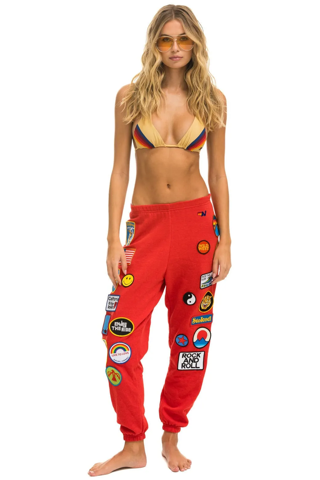 VINTAGE PATCH SWEATPANTS - RED sold by Aviator Nation