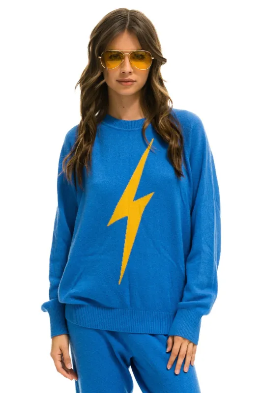 UNISEX BOLT CASHMERE LIGHT SWEATER - VINTAGE BLUE // BLUE BOLT sold by Aviator Nation