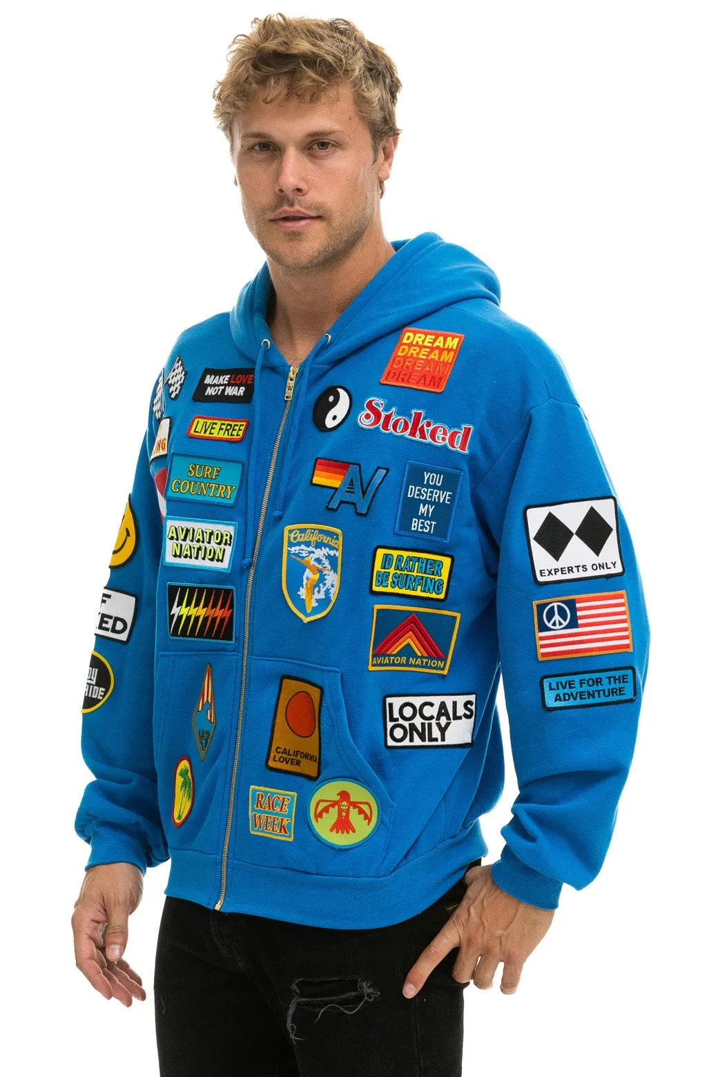 VINTAGE PATCH ZIP HOODIE RELAXED - OCEAN sold by Aviator Nation product image thumbnail 3
