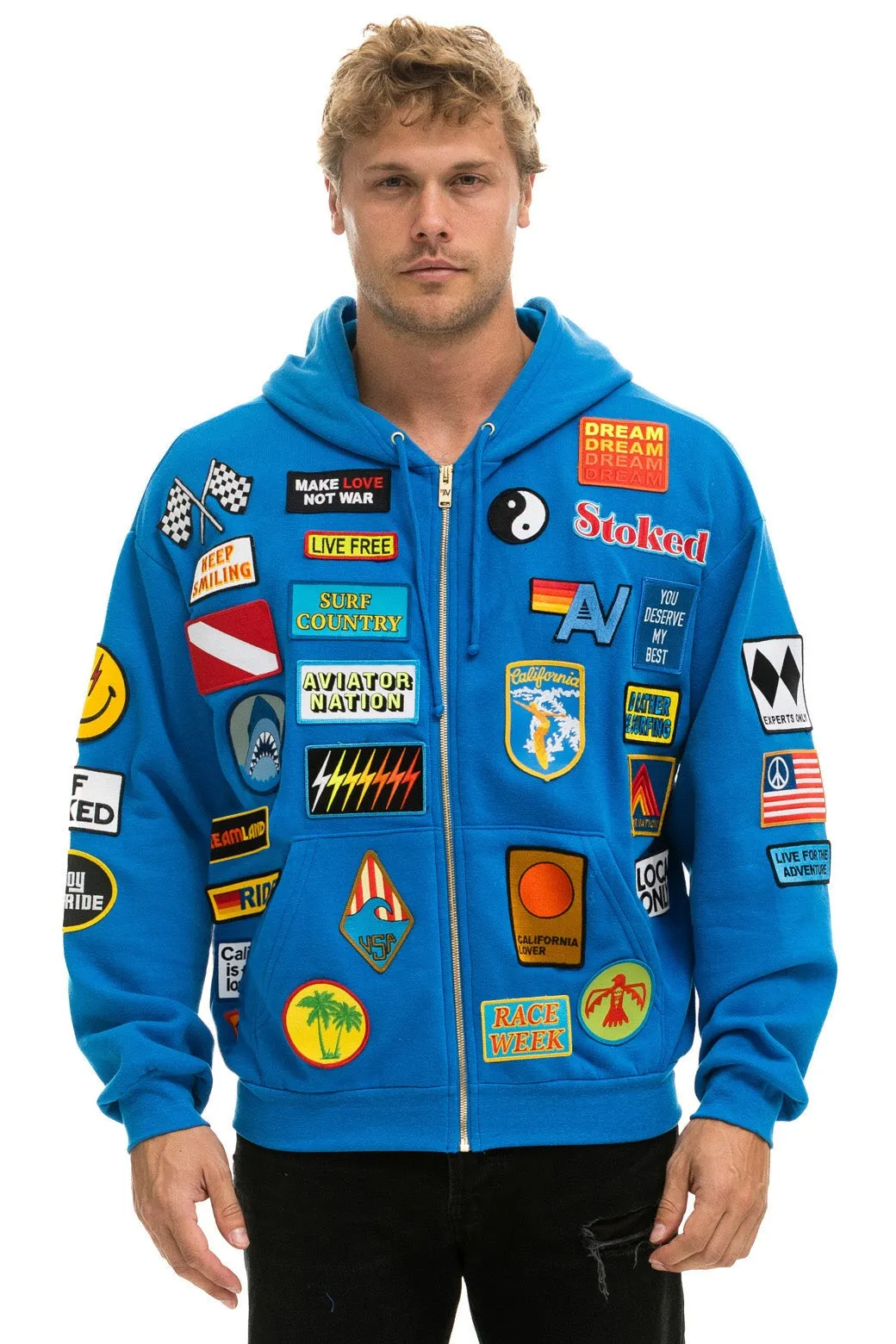 VINTAGE PATCH ZIP HOODIE RELAXED - OCEAN sold by Aviator Nation product image thumbnail 4