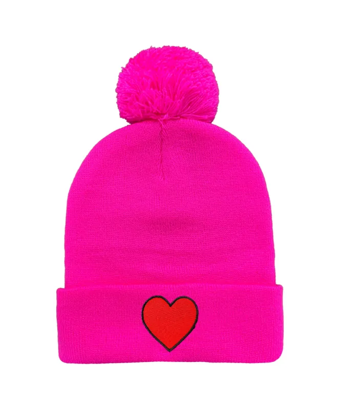 HEART POM POM RIB BEANIE - NEON PINK sold by Aviator Nation