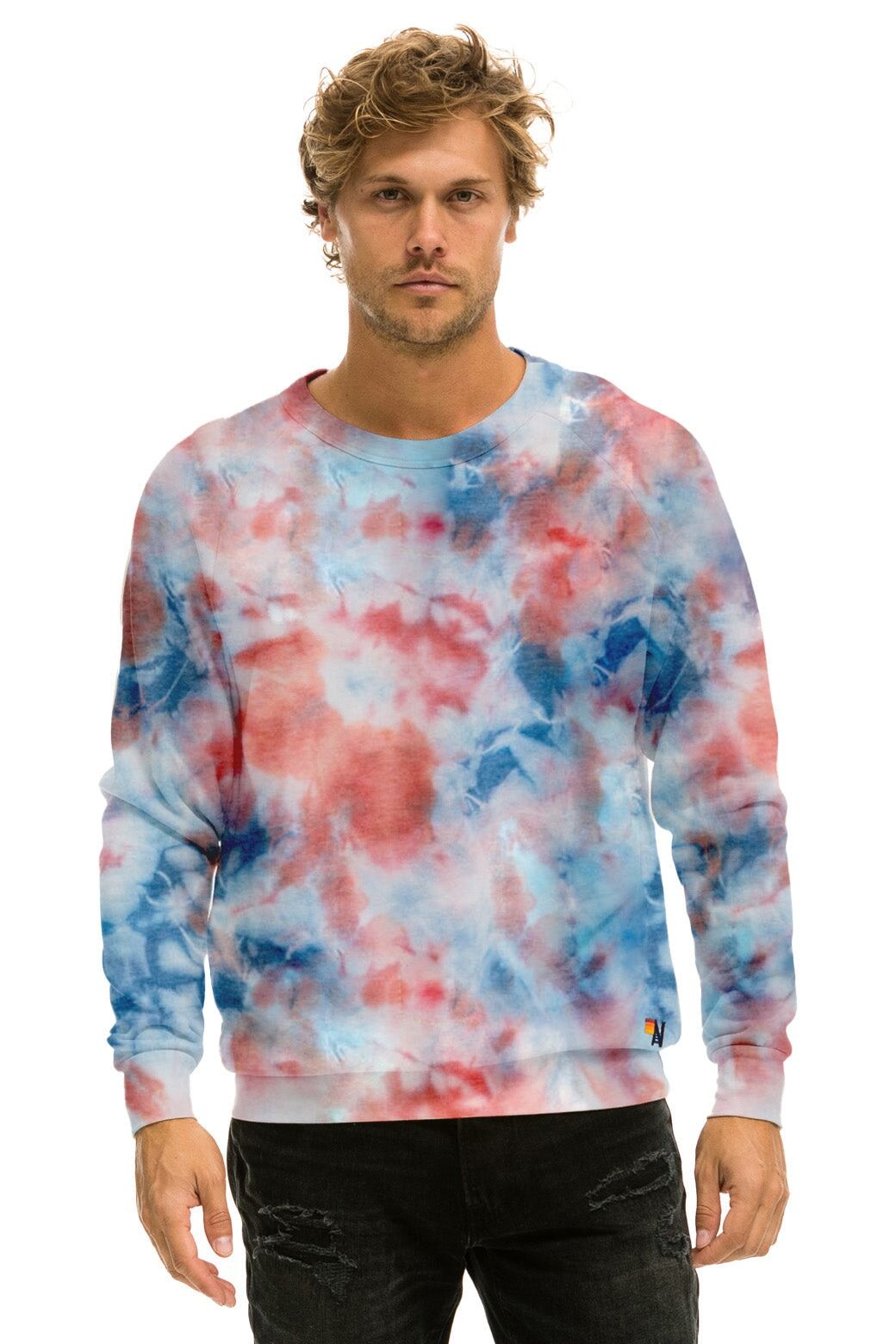 HAND DYED LIGHT WEIGHT CREW SWEATSHIRT - TIE DYE RED sold by Aviator Nation product image thumbnail 2
