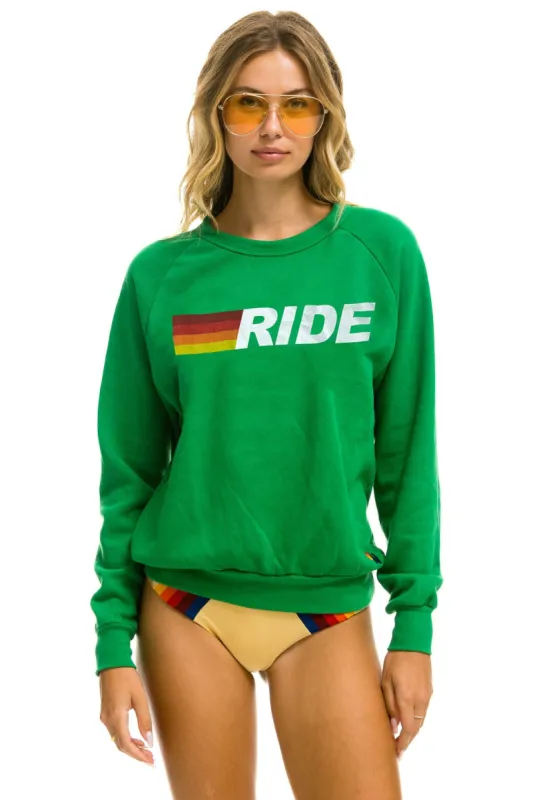 RIDE LOGO WHITE CREW SWEATSHIRT - KELLY GREEN sold by Aviator Nation