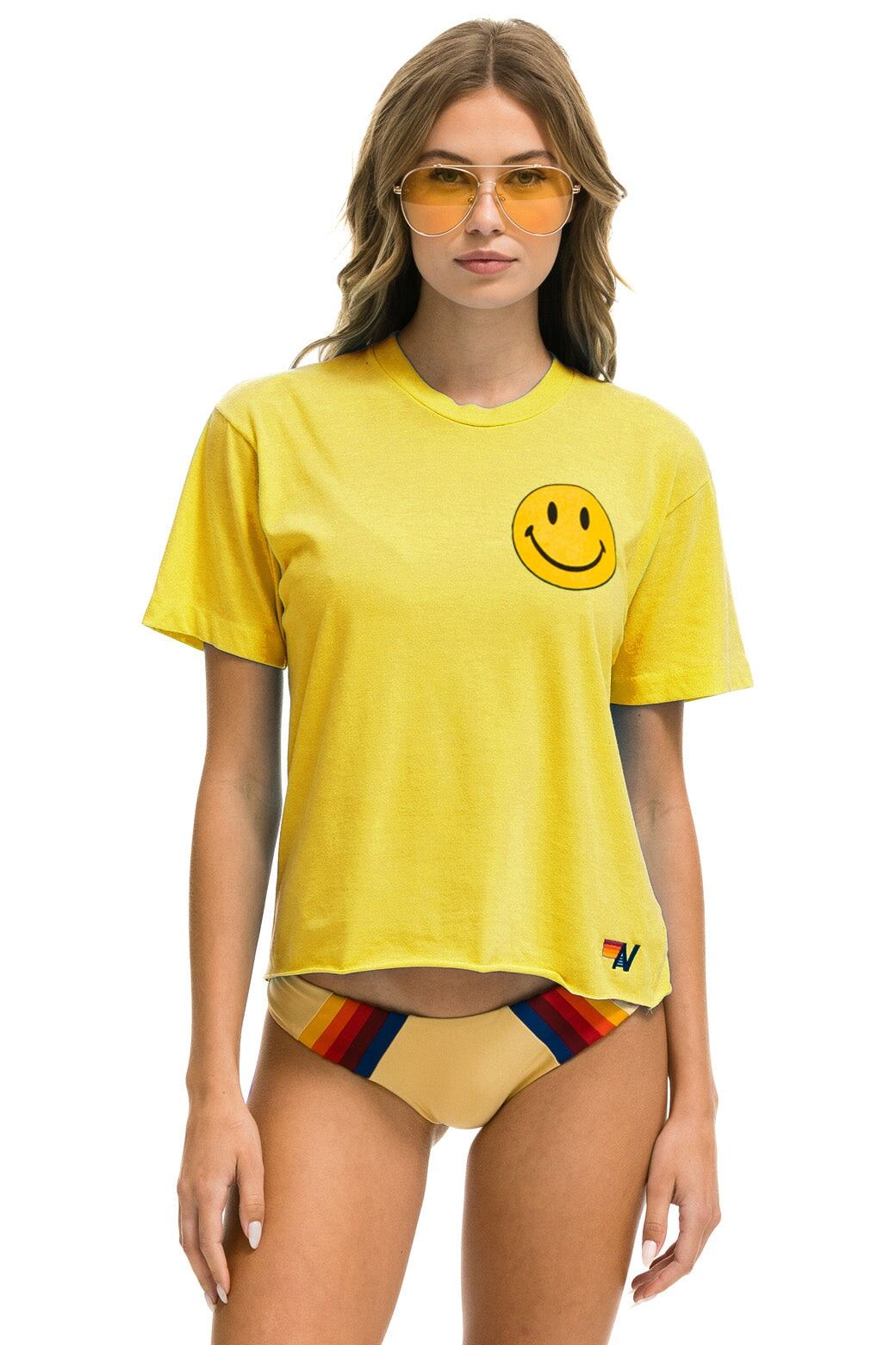 SMILEY 2 BOYFRIEND TEE - LEMON sold by Aviator Nation