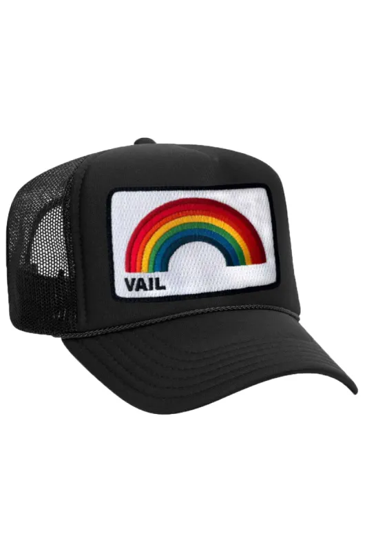 VAIL RAINBOW VINTAGE LOW RISE FOAM TRUCKER HAT sold by Aviator Nation
