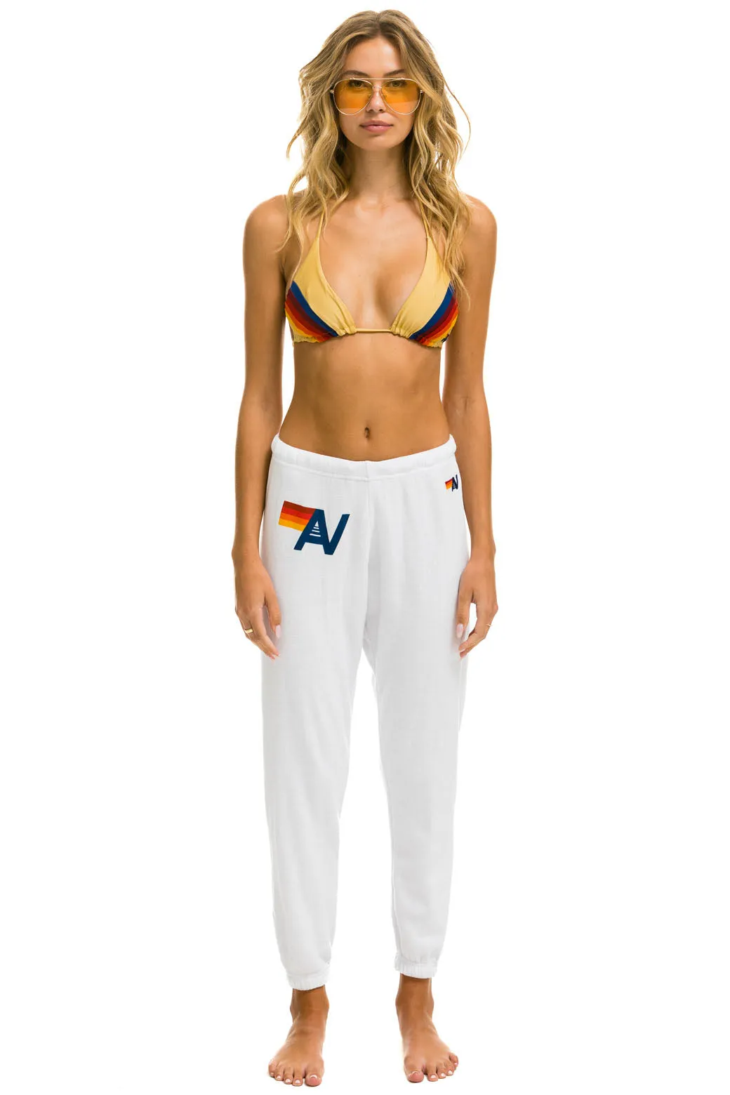 LIGHT WEIGHT LOGO SWEATPANTS - WHITE sold by Aviator Nation