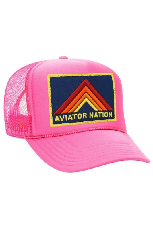 MOUNTAIN STRIPE VINTAGE TRUCKER HAT sold by Aviator Nation