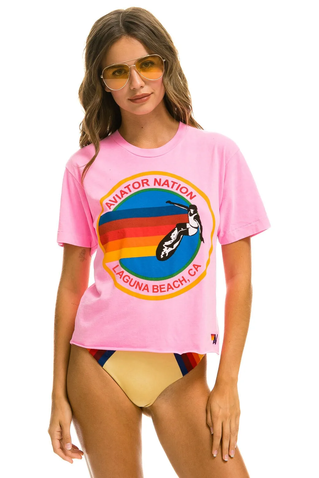 SIGNATURE LAGUNA BEACH BOYFRIEND TEE - NEON PINK sold by Aviator Nation