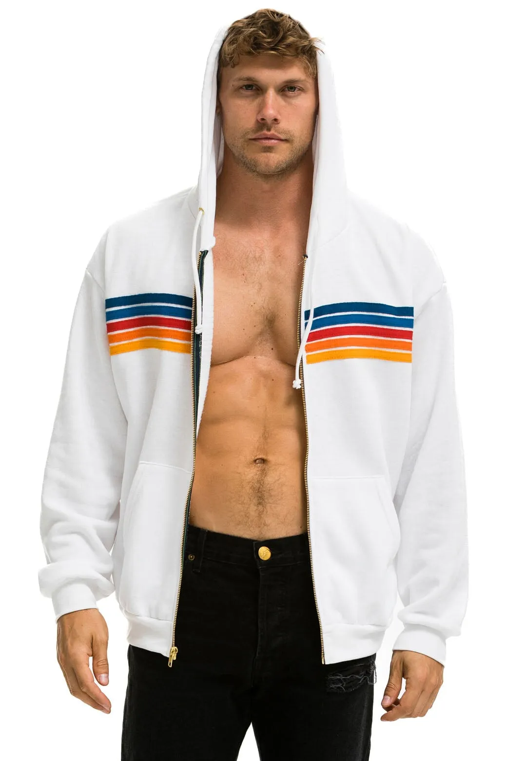 5 STRIPE RELAXED ZIP HOODIE - WHITE 2 sold by Aviator Nation product image thumbnail 2