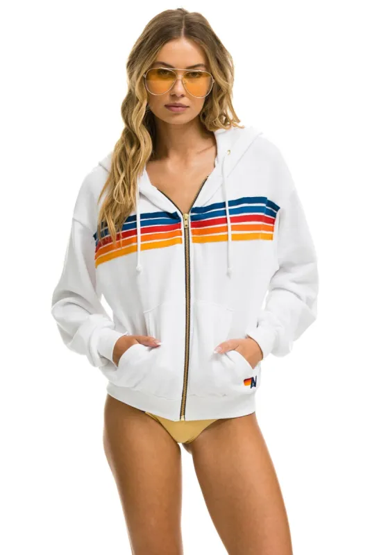 5 STRIPE RELAXED ZIP HOODIE - WHITE 2 sold by Aviator Nation