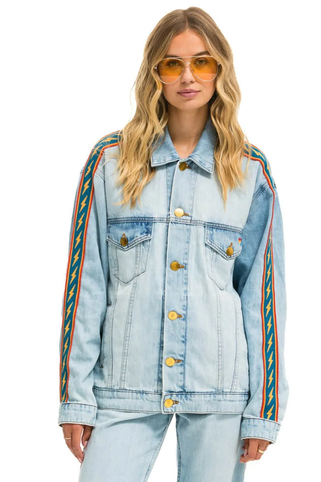 BOLT STRIPE OVERSIZED CONCERT DENIM JACKET - SUPER LIGHT sold by Aviator Nation