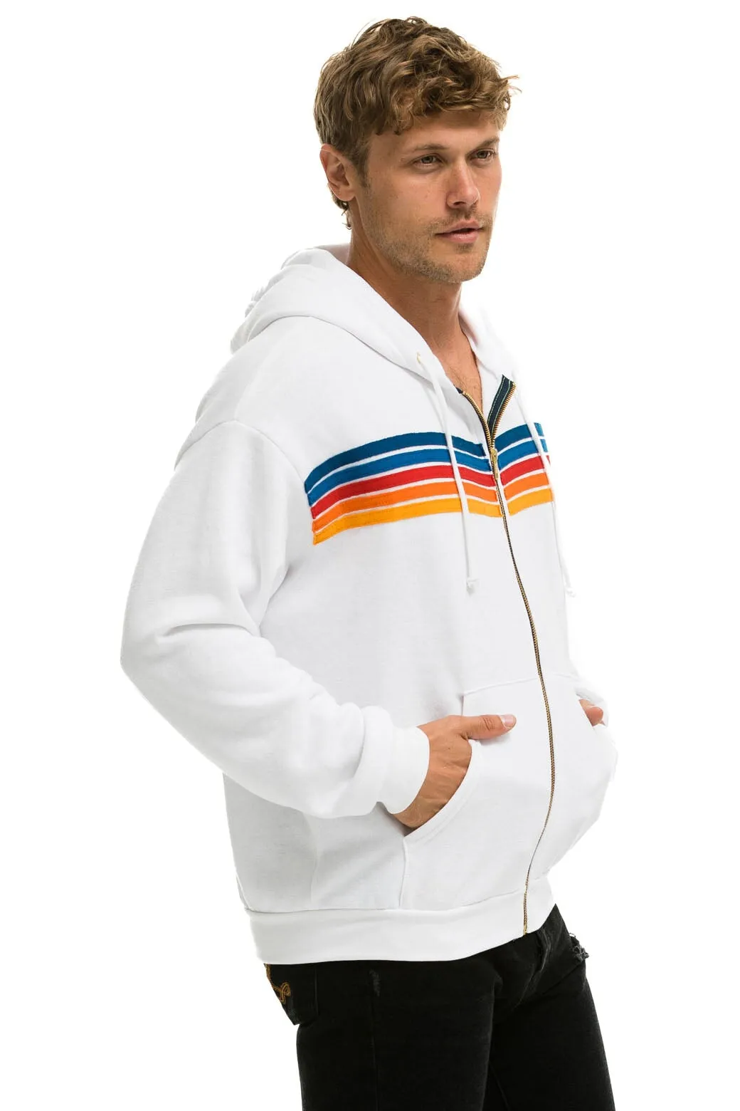 5 STRIPE RELAXED ZIP HOODIE - WHITE 2 sold by Aviator Nation product image thumbnail 4