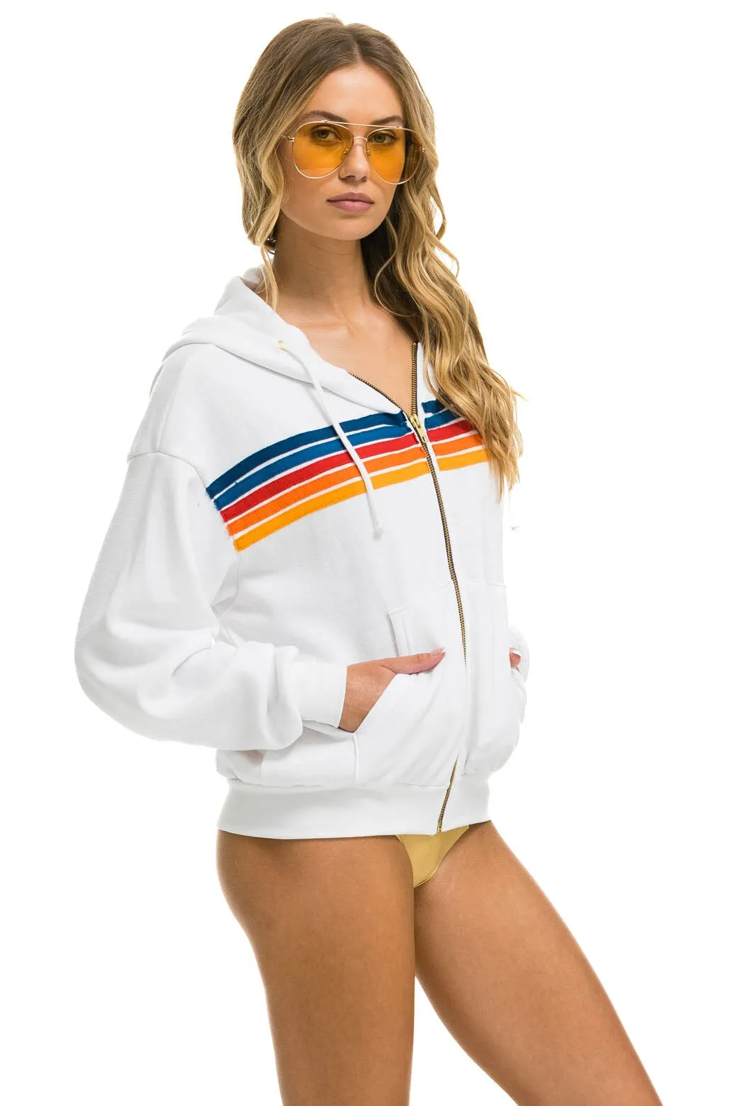 5 STRIPE RELAXED ZIP HOODIE - WHITE 2 sold by Aviator Nation product image thumbnail 3