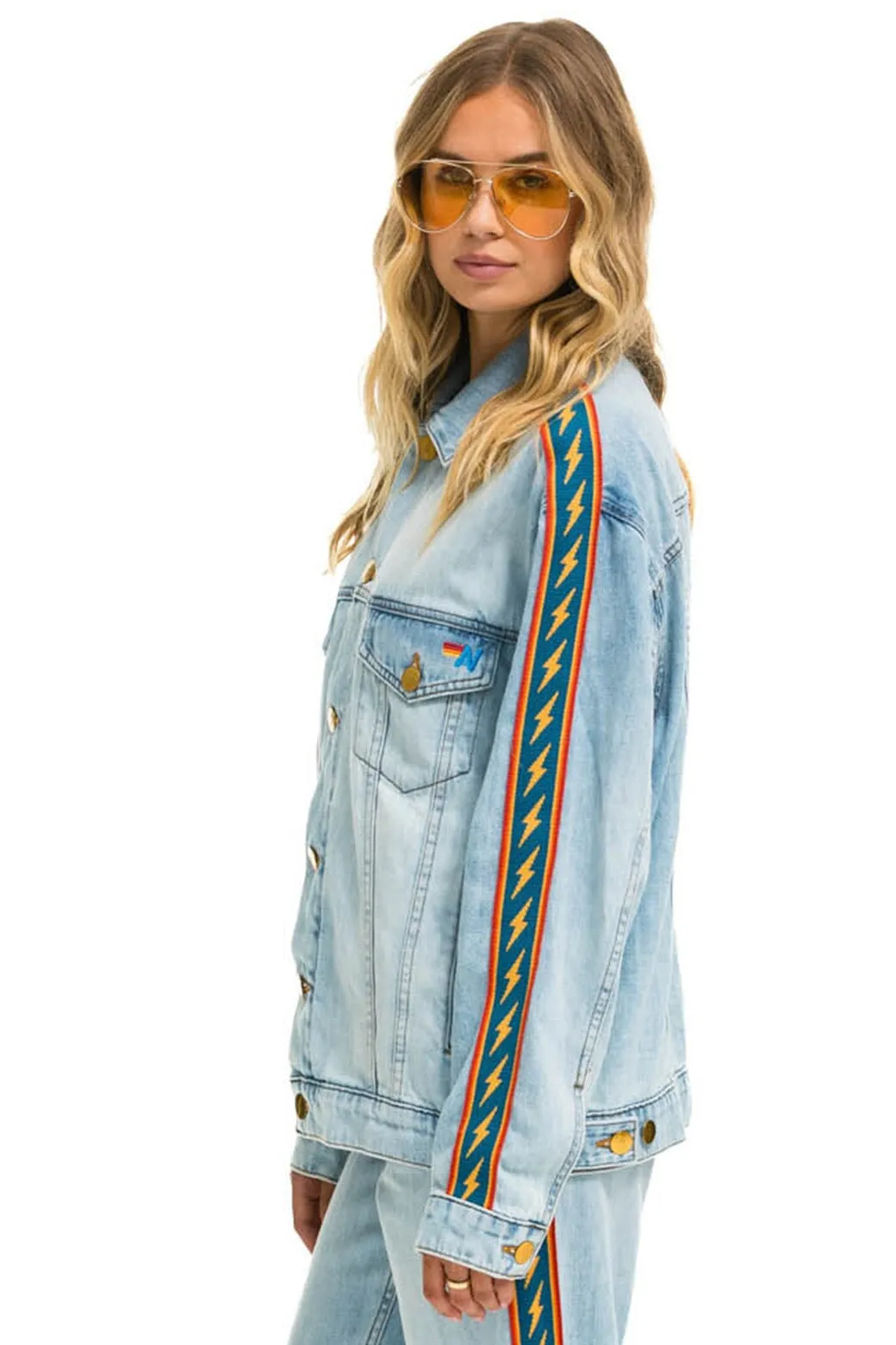 BOLT STRIPE OVERSIZED CONCERT DENIM JACKET - SUPER LIGHT sold by Aviator Nation product image thumbnail 3
