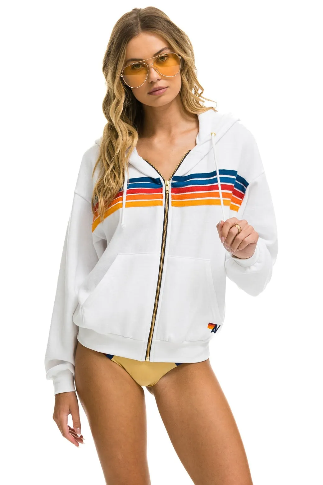 5 STRIPE RELAXED ZIP HOODIE - WHITE 2 sold by Aviator Nation product image thumbnail 5