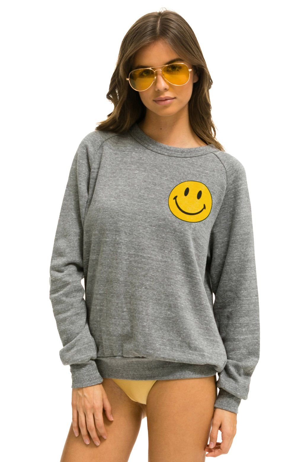 SMILEY 2 LIGHT WEIGHT CREW SWEATSHIRT - HEATHER GREY sold by Aviator Nation product image thumbnail 5