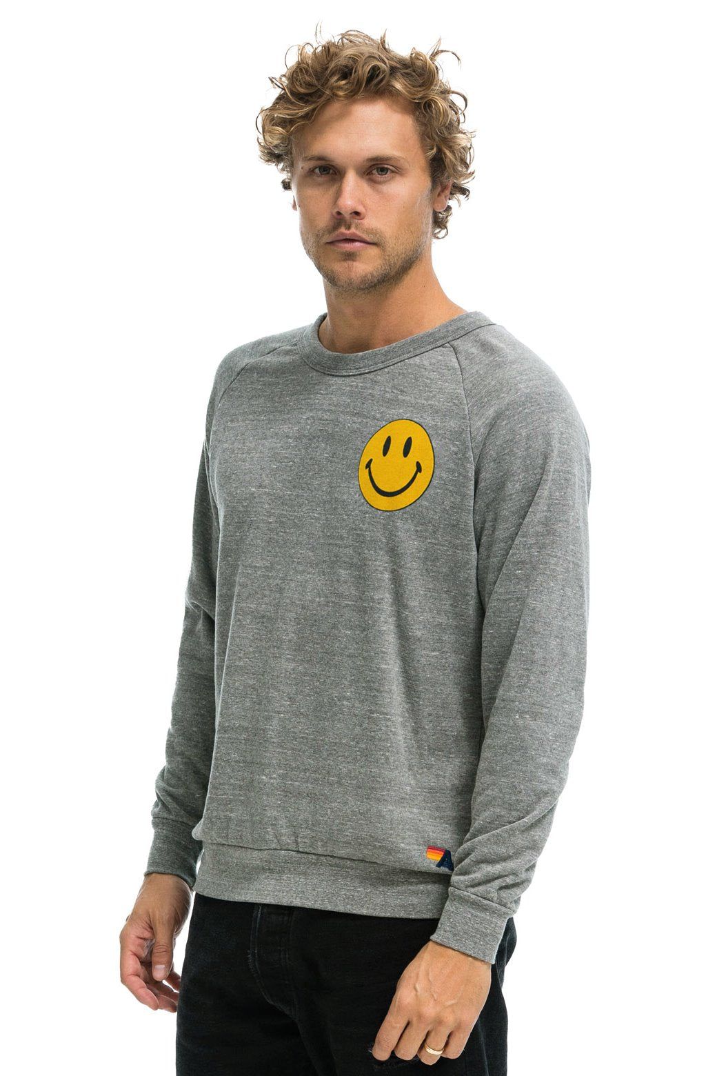 SMILEY 2 LIGHT WEIGHT CREW SWEATSHIRT - HEATHER GREY sold by Aviator Nation product image thumbnail 4