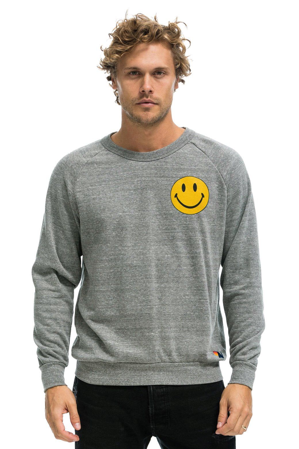 SMILEY 2 LIGHT WEIGHT CREW SWEATSHIRT - HEATHER GREY sold by Aviator Nation product image thumbnail 2