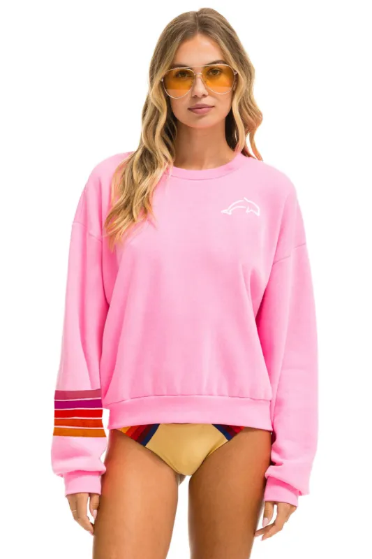 PINK DOLPHIN 5 STRIPE STITCH CREW SWEATSHIRT RELAXED - NEON PINK // PINK // ORANGE sold by Aviator Nation
