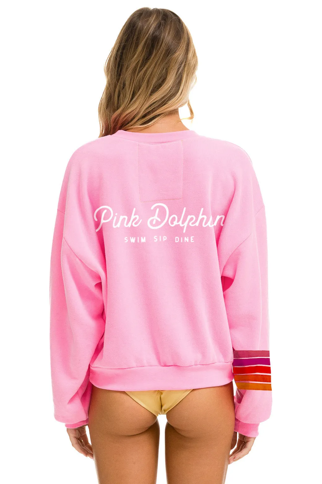 PINK DOLPHIN 5 STRIPE STITCH CREW SWEATSHIRT RELAXED - NEON PINK // PINK // ORANGE sold by Aviator Nation product image thumbnail 2