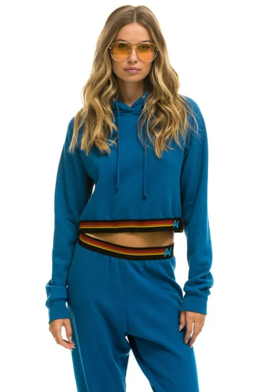 LOGO STRIPE CROP PULLOVER HOODIE - CARIBBEAN sold by Aviator Nation