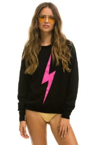LIGHT WEIGHT BOLT CREW SWEATSHIRT - BLACK //  NEON PINK sold by Aviator Nation