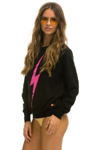 LIGHT WEIGHT BOLT CREW SWEATSHIRT - BLACK //  NEON PINK sold by Aviator Nation