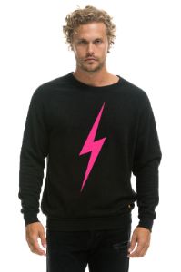 LIGHT WEIGHT BOLT CREW SWEATSHIRT - BLACK //  NEON PINK sold by Aviator Nation