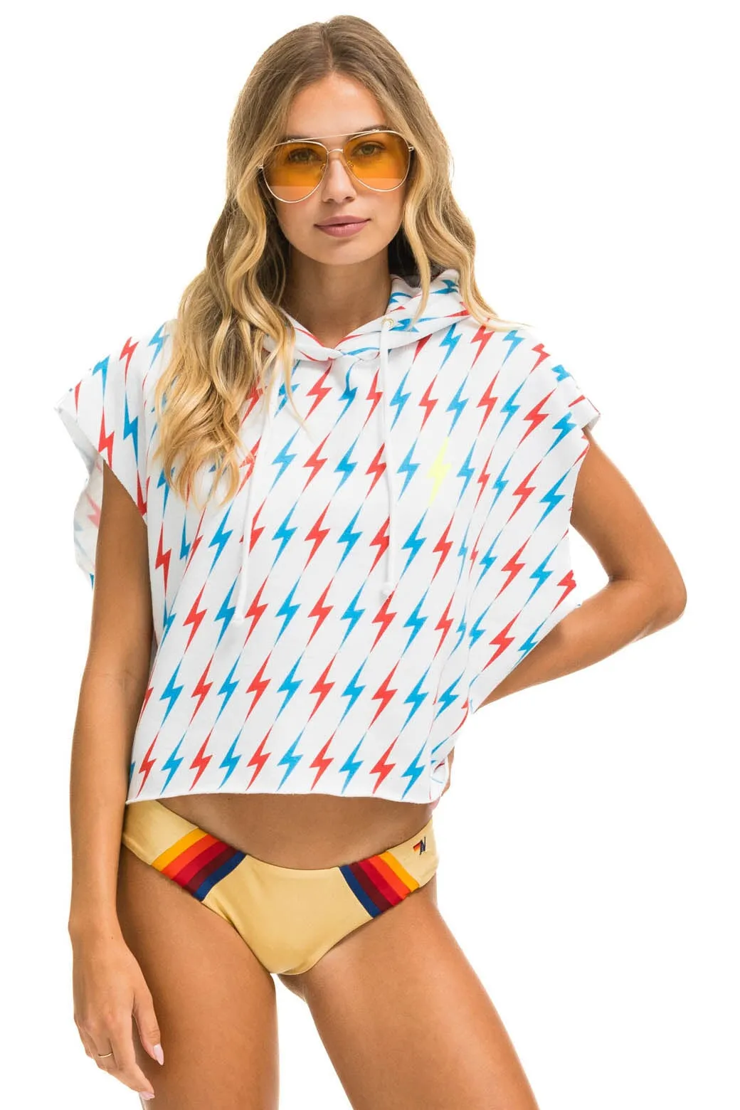 AVIATOR BOLT SLEEVELESS RELAXED CROPPED PULLOVER HOODIE - WHITE // USA sold by Aviator Nation product image thumbnail 3