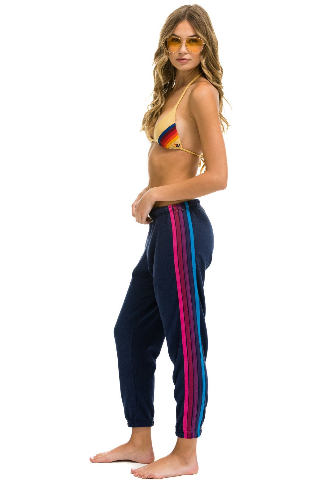 5 STRIPE SWEATPANTS - NAVY/PINK PURPLE sold by Aviator Nation