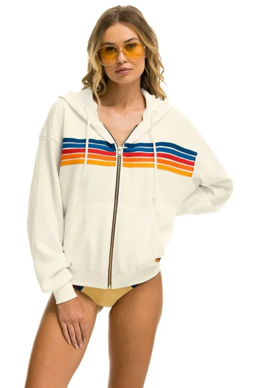 5 STRIPE RELAXED ZIP HOODIE - VINTAGE WHITE 2 sold by Aviator Nation